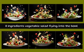 Ingredients vegetable salad flying into the bowl