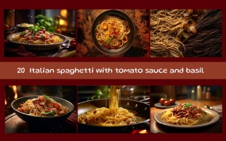 Italian spaghetti with tomato sauce and basil