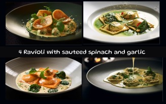 Ravioli with sauteed spinach and garlic