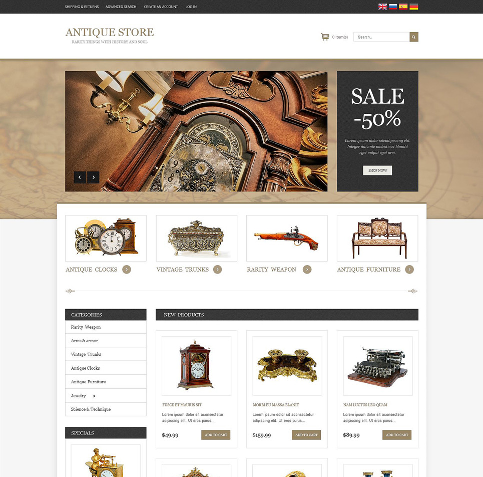 Antique Store osCommerce Template Big Screenshot Antique Store OsCommerce Template New Screenshots BIG