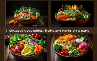 Chopped vegetables, fruits and herbs on a plate