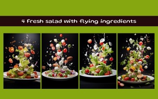 Fresh salad with flying ingredients