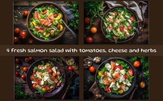 Fresh salmon salad with tomatoes, cheese and herbs