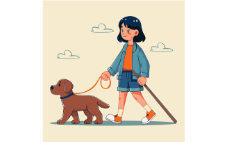 Girl Walking Dog Graphic (flat design)