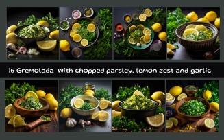 Gremolata with chopped parsley, lemon zest and garlic