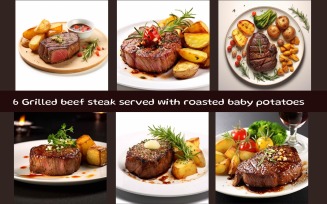 Grilled beef steak served with roasted baby potatoes
