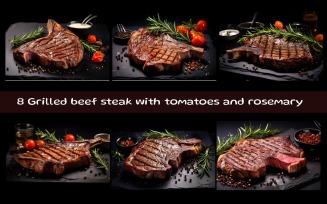 Grilled beef steak with tomatoes and rosemary