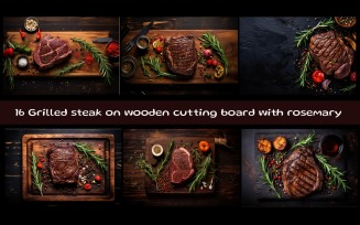 Grilled meat barbecue steak on wooden cutting board with rosemary