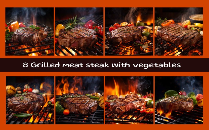 Grilled meat steak with vegetables Background