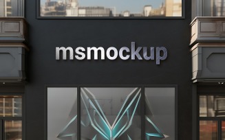 Metallic 3D Logo Mockup on Building Facade – Realistic Building Facade 3D Logo Mockup