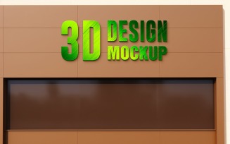 Realistic 3D Green Logo Presentation on Building Wall – Fully Editable PSD – Photorealistic Mockup