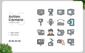 16 Action Camera Colored Icons Set