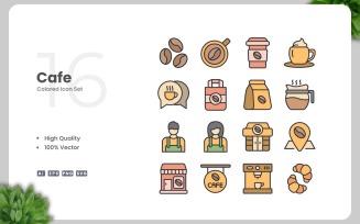 16 Cafe Colored Icons Set