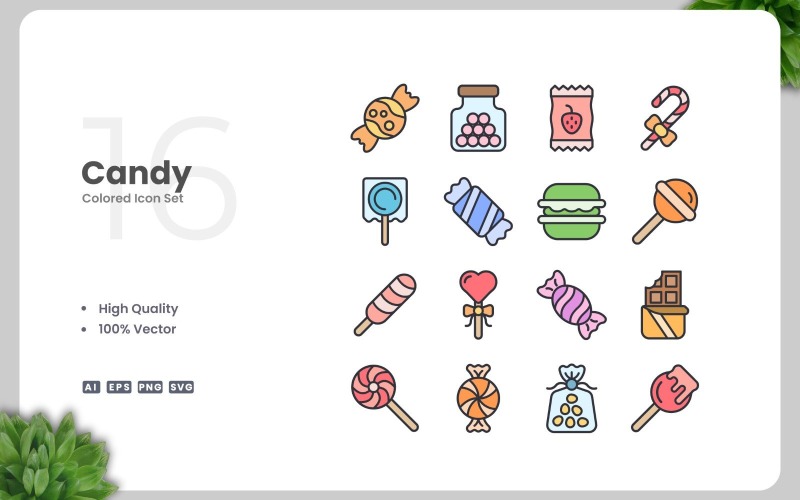 16 Candy Colored Icons Set Icon Set