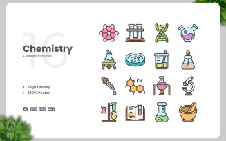16 Chemistry Colored Icons Set
