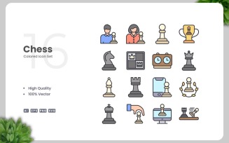 16 Chess Colored Icons Set