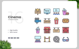 16 Cinema Colored Icons Set