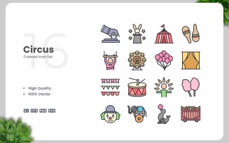 16 Circus Colored Icons Set