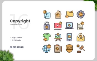16 Copyright Colored Icons Set