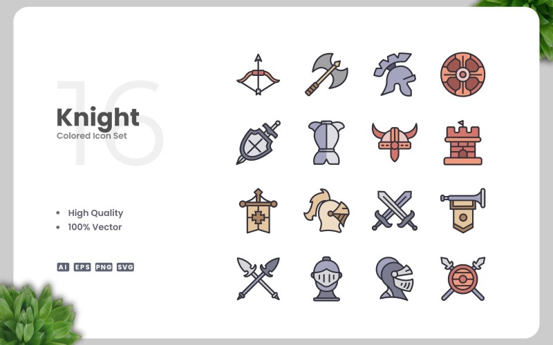 16 Knight Colored Icons Set Icon Set