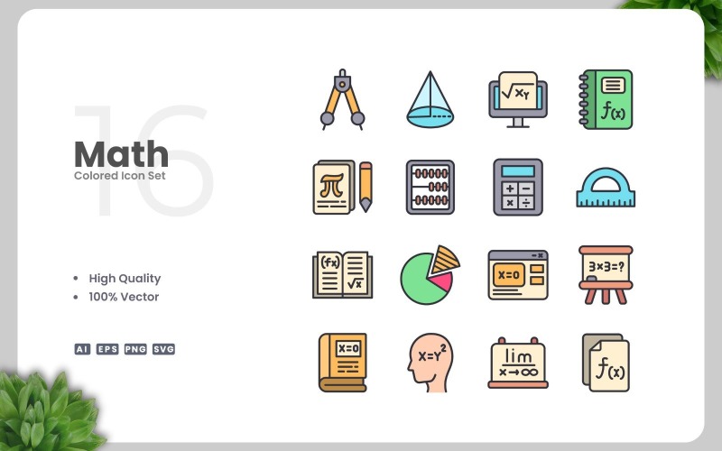 16 Math Colored Icons Set Icon Set