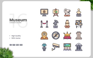 16 Museum Colored Icons Set