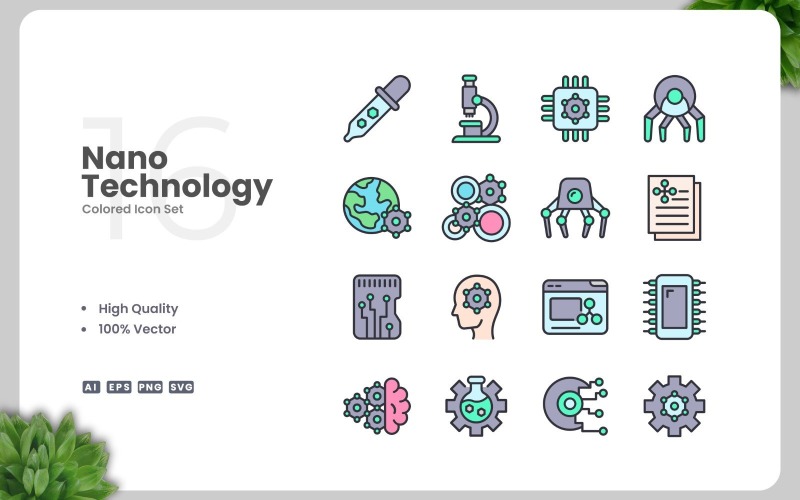16 Nano Technology Colored Icons Set Icon Set