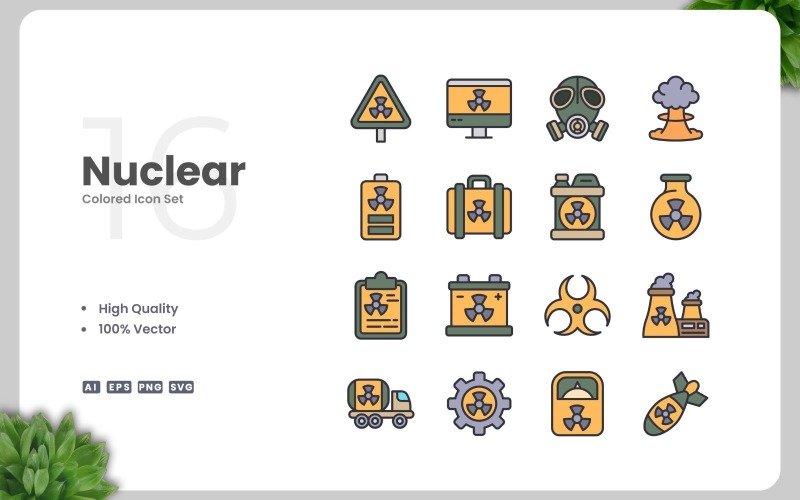 16 Nuclear Colored Icons Set Icon Set
