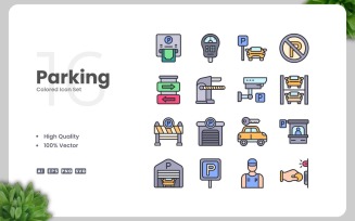 16 Parking Colored Icons Set