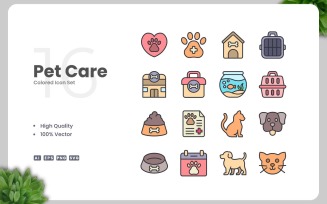 16 Pet Care Colored Icons Set