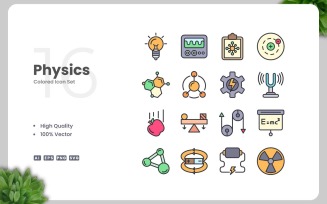 16 Physics Colored Icons Set