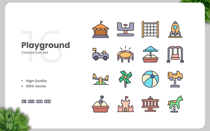 16 Playground Colored Icons Set Icon Set