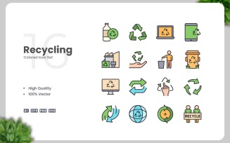 16 Recycling Colored Icons Set
