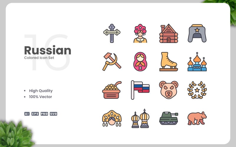 16 Russian Colored Icons Set Icon Set