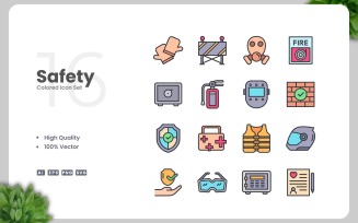 16 Safety Colored Icons Set