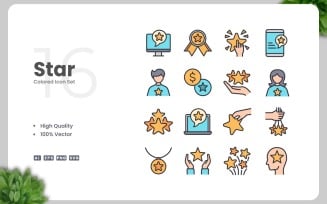 16 Star Colored Icons Set