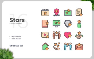 16 Stars Colored Icons Set