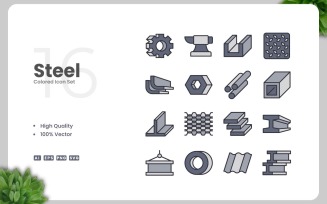 16 Steel Colored Icons Set