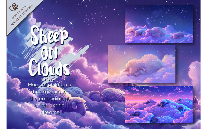 Sheep on clouds. Baby Shower. Illustration