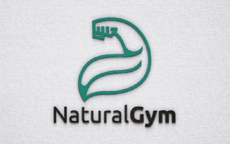 Green Natural Leaf Muscular Strong Hand Gym Logo Template