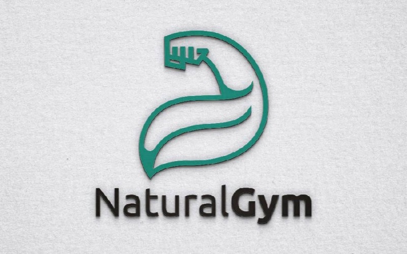 Green Natural Leaf Muscular Strong Hand Gym Logo Template