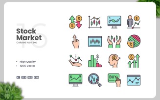 16 Stock Market Colored Icons Set