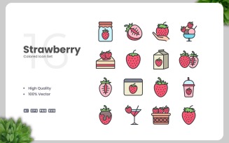 16 Strawberry Colored Icons Set