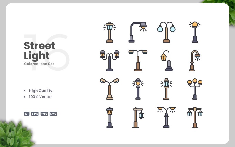 16 Street Light Colored Icons Set Icon Set