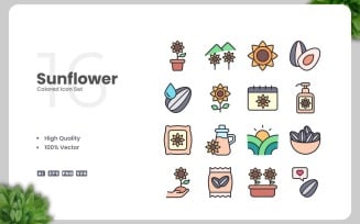 16 Sunflower Colored Icons Set