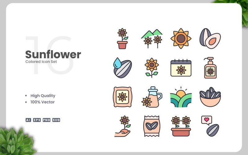 16 Sunflower Colored Icons Set Icon Set