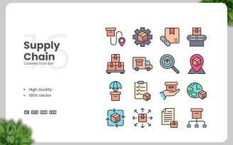 16 Supply Chain Colored Icons Set