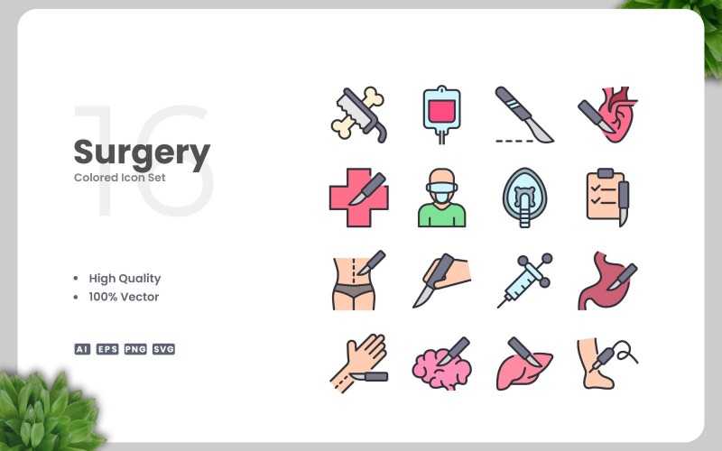 16 Surgery Colored Icons Set Icon Set