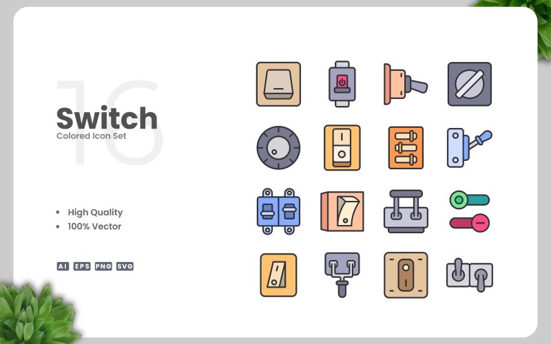 16 Switch Colored Icons Set Icon Set
