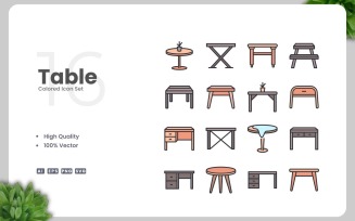 16 Table Colored Icons Set